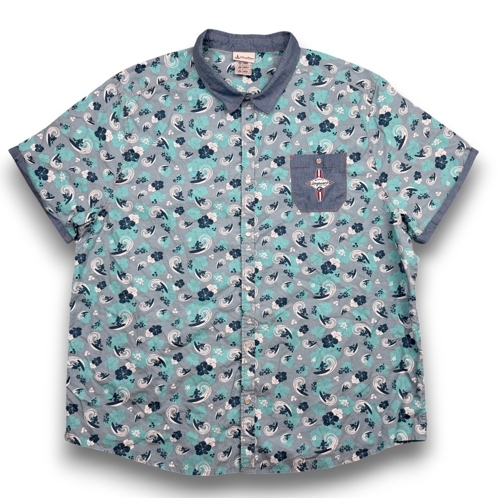 Disney Parks Shirt Mens 3XL Blue Mickey Longboard Surf Team Aloha Button Down